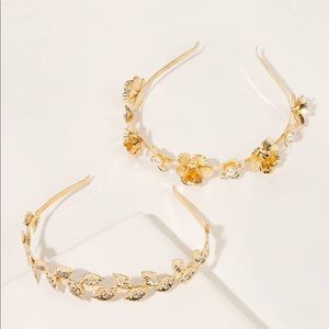 Gold flowers, leaves headband pair